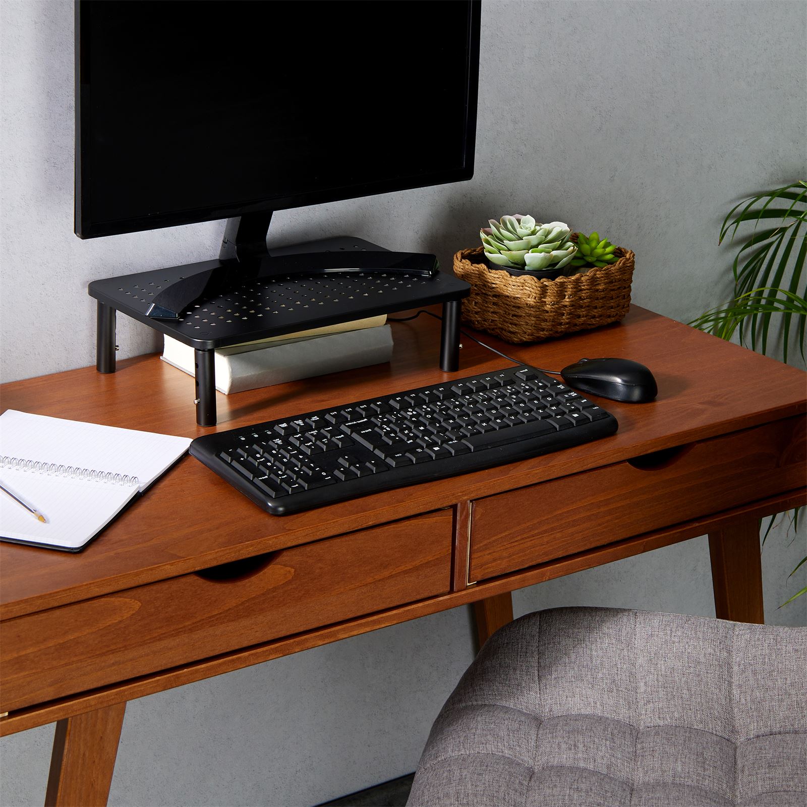 Monitorständer HYDE höhenverstellbar, Modernes in Metall-Design Schwarz, Schreibtischaufsatz