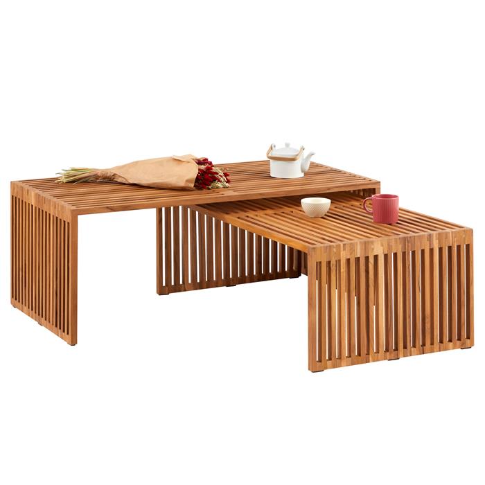 Lamellen-Couchtisch HAVANA 2er Set - Teak Natur