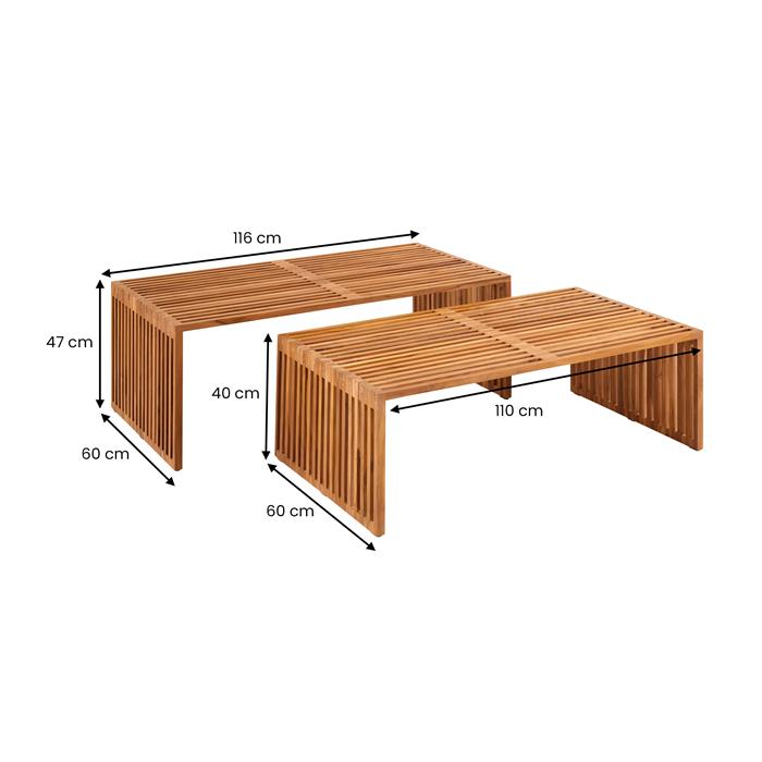 Lamellen-Couchtisch HAVANA 2er Set - Teak Natur