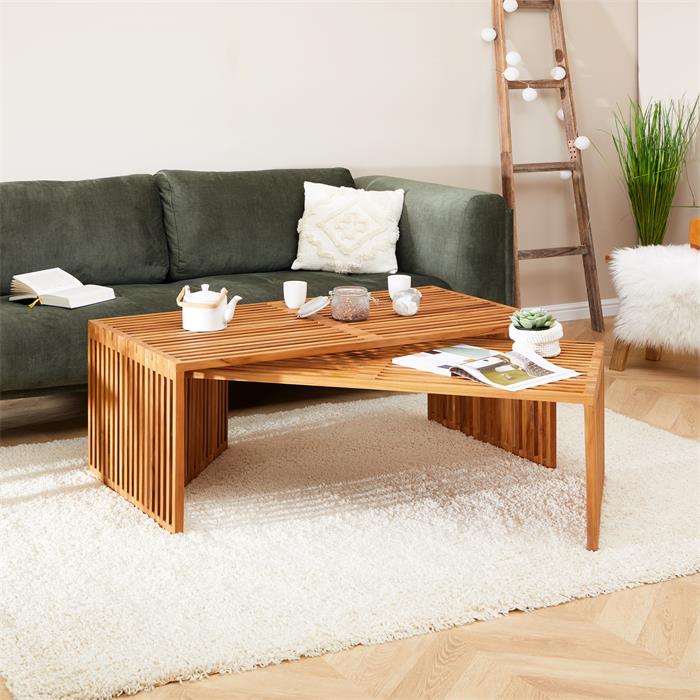 Lamellen-Couchtisch HAVANA 2er Set - Teak Natur