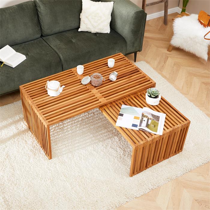 Lamellen-Couchtisch HAVANA 2er Set - Teak Natur