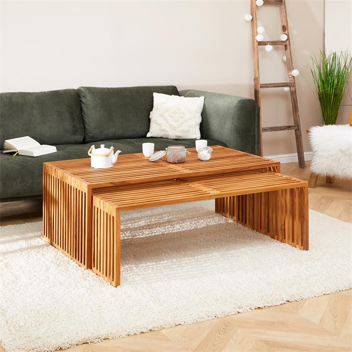 Lamellen-Couchtisch HAVANA 2er Set - Teak Natur