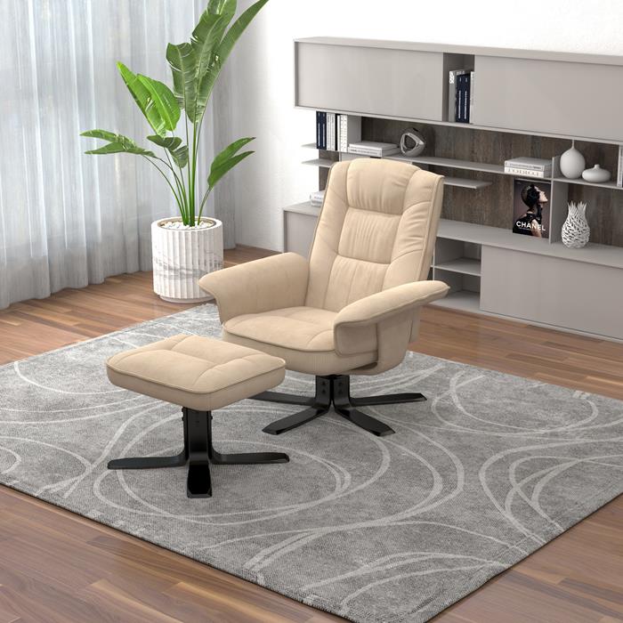 Relaxsessel CHARLY mit Hocker aus Kordstoff – Beige