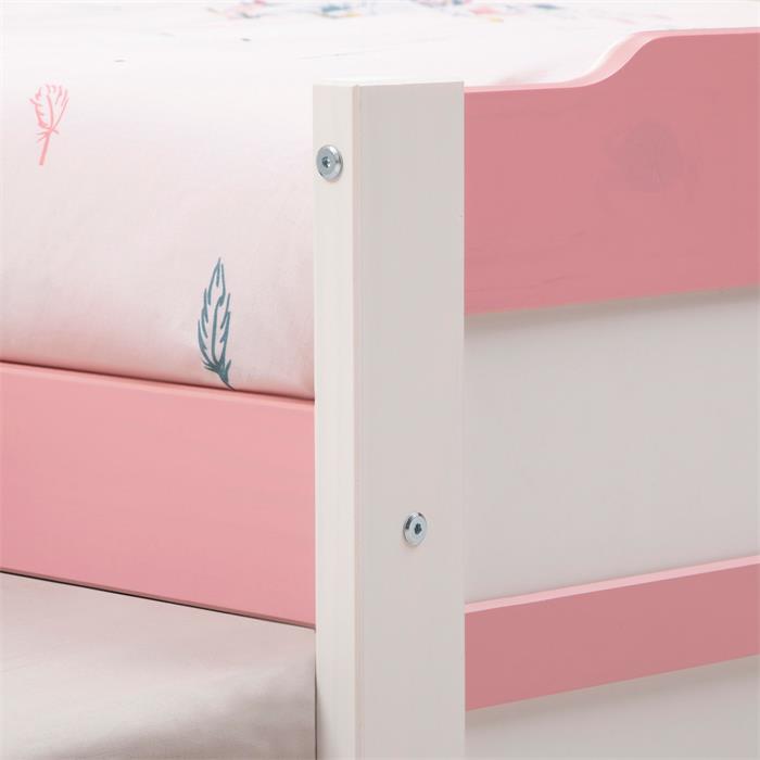Ausziehbett LORENA 90x190 cm, Kiefer in weiß/rosa