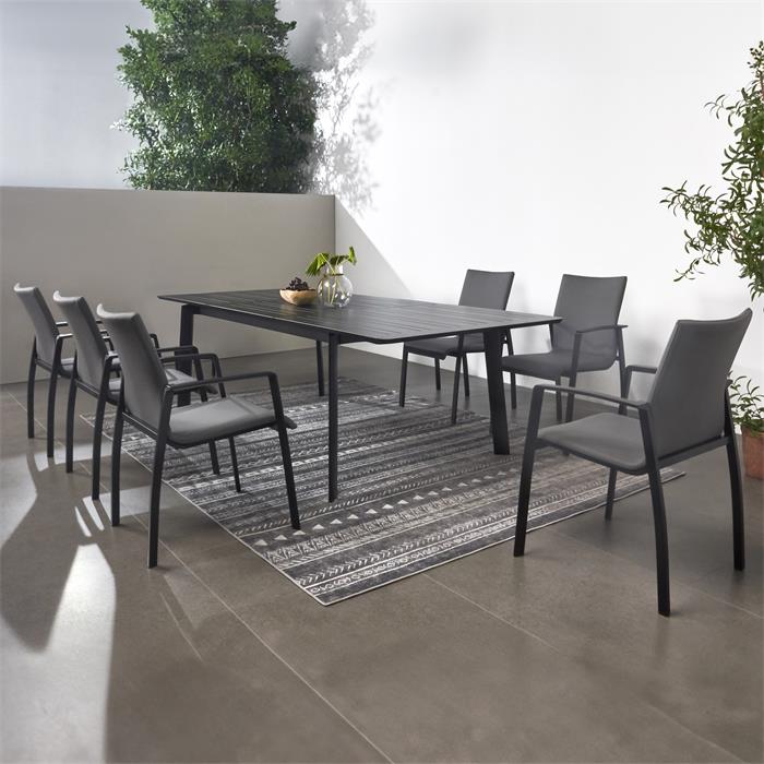 Gartenmöbel Set VERANO 1 Tisch und 6 Stühle - schwarz/anthrazit