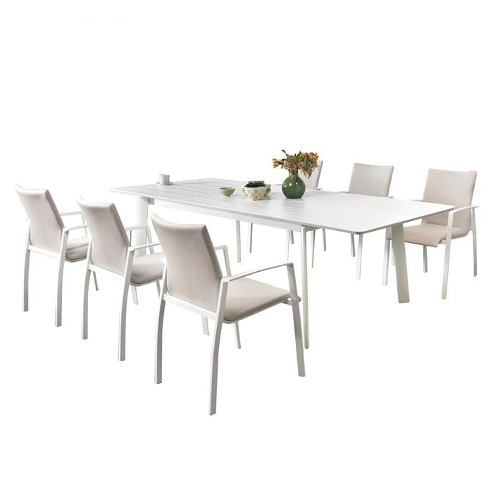 Gartenmöbel Set VERANO 1 Tisch und 6 Stühle - weiß/beige