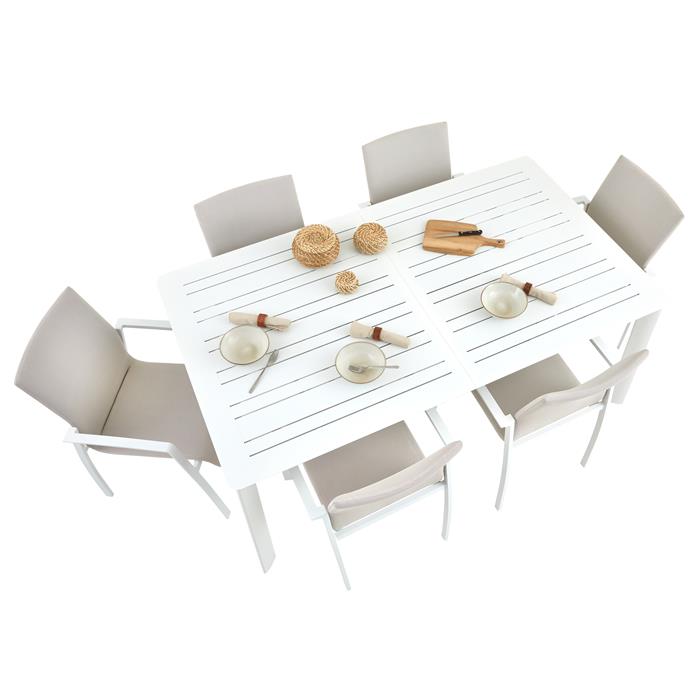 Gartenmöbel Set VERANO 1 Tisch und 6 Stühle - weiß/beige