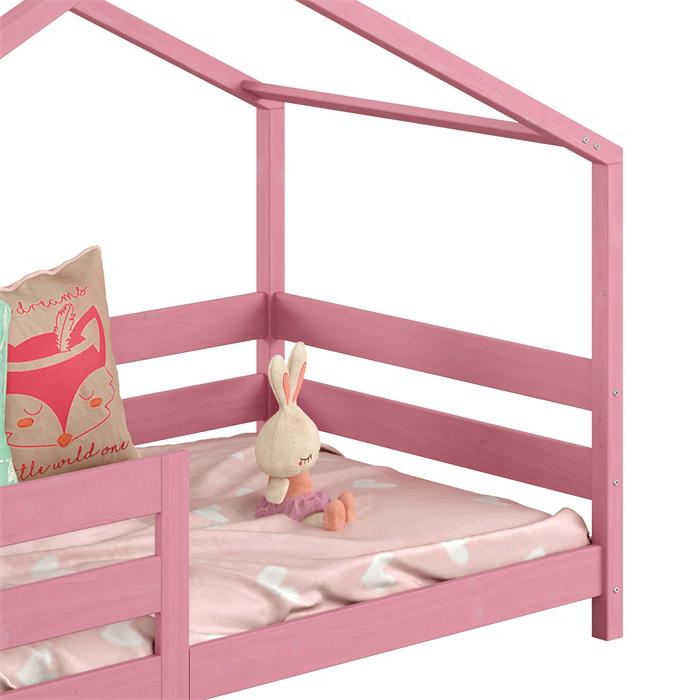Hausbett RENA in 90 x 200 cm mit Rausfallschutz in rosa