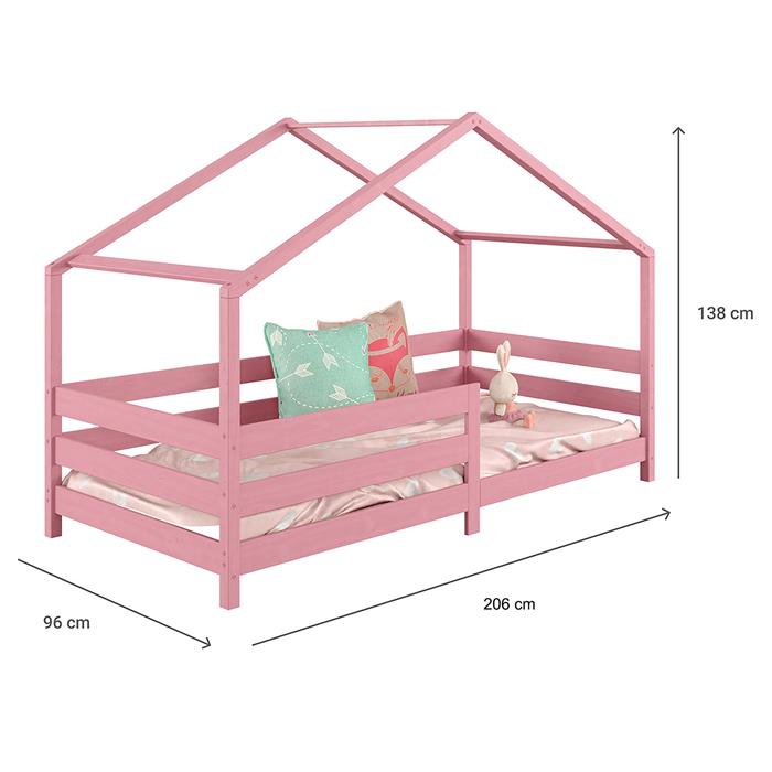 Hausbett RENA in 90 x 200 cm mit Rausfallschutz in rosa