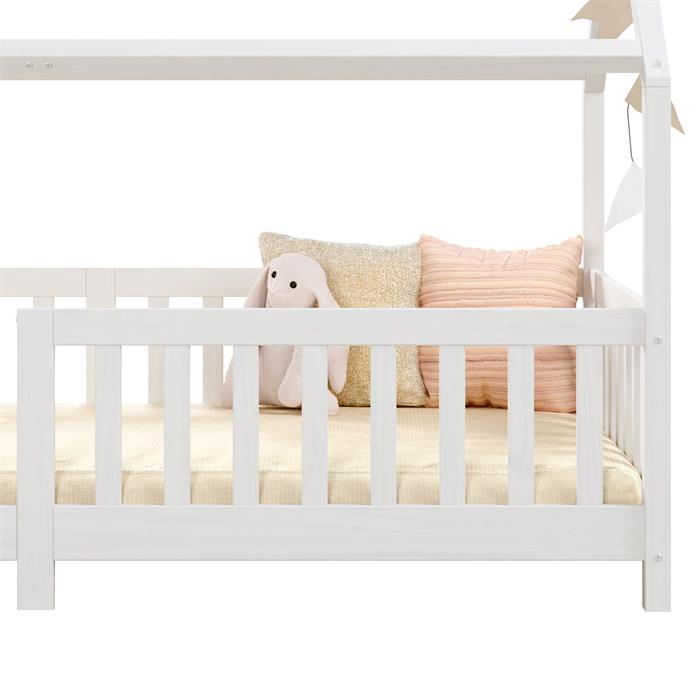 Hausbett NINA mit Rausfallschutz, Kinder- & Jugendbett 90x200, weiß lackiert