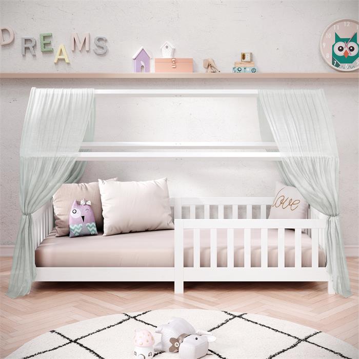 Hausbett NINA mit Rausfallschutz, Kinder- & Jugendbett 90x200, weiß lackiert