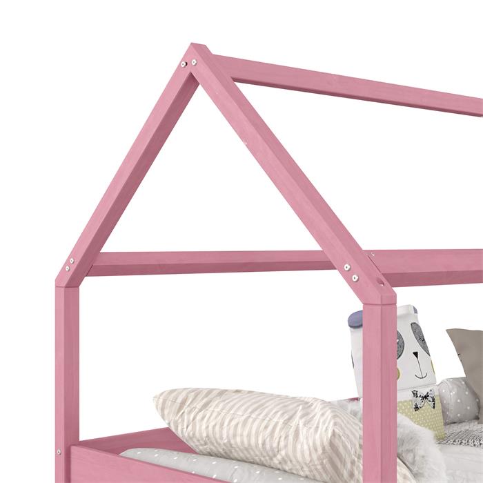 Hausbett CLIA in 90 x 200 cm aus massiver Kiefer mit 2 Schubladen in rosa