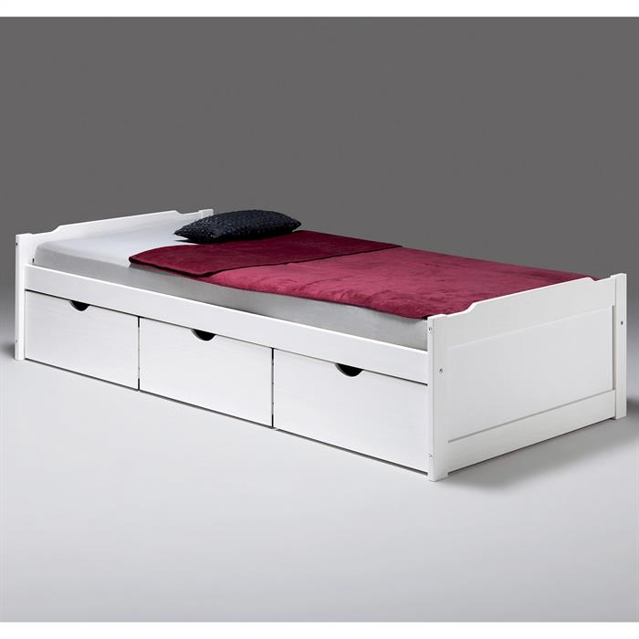 Bett mit Stauraum MIA 90x200 cm, Kiefer in weiß