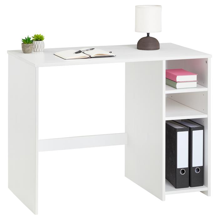 Schreibtisch LIAM mit 3 Regalfächer aus Kiefer massiv in weiß