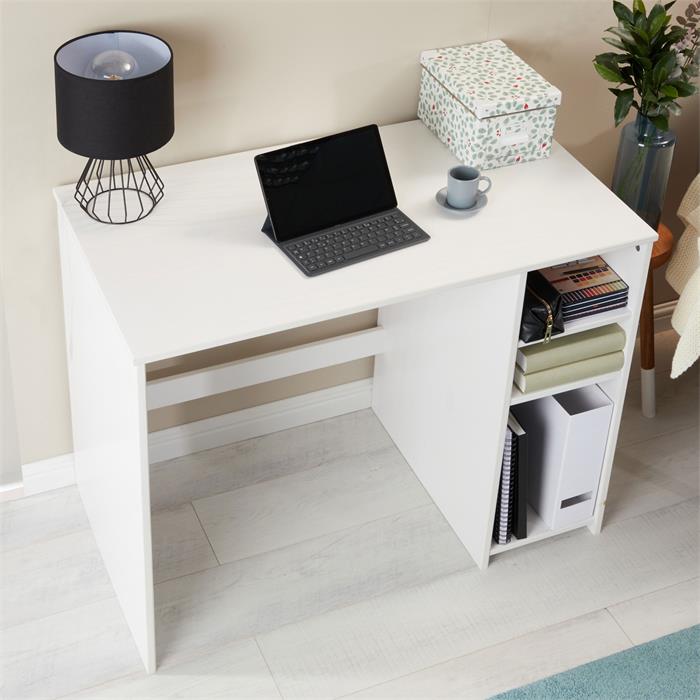Schreibtisch LIAM mit 3 Regalfächer aus Kiefer massiv in weiß