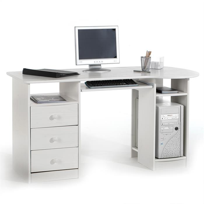 PC-Schreibtisch, Kiefer massiv in weiß | CARO-Möbel