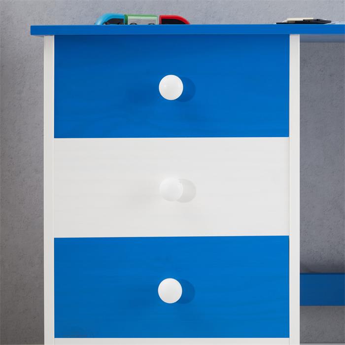 Schreibtisch ARNE mit 4 Schubladen in weiß/blau