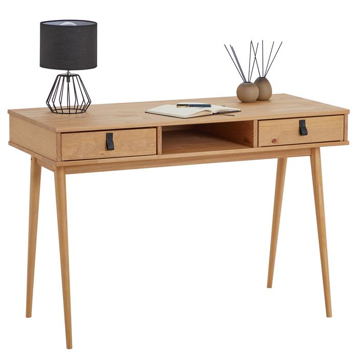 Schreibtisch KIM mit 2 Schubladen, aus Kiefer massiv in braun