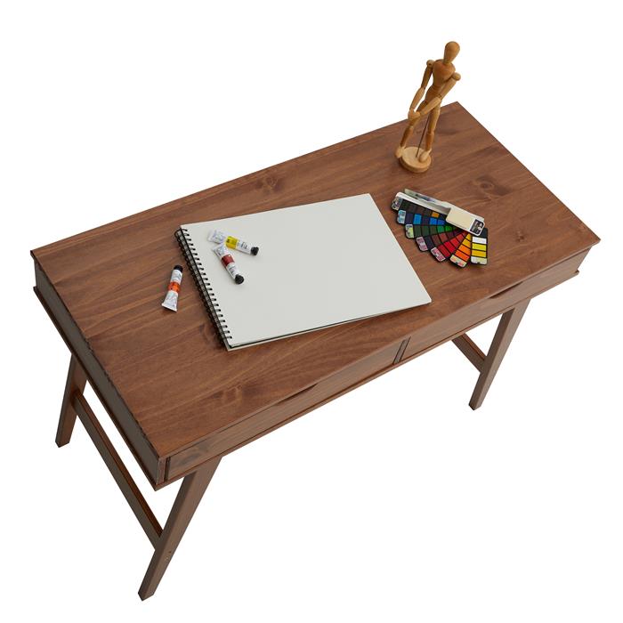 Schreibtisch MILO mit 2 Schubladen, aus Kiefer in kastanienfarben
