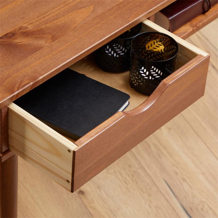 Schreibtisch STEFANO mit 2 Schubladen, aus Kiefer in kastanienfarbe