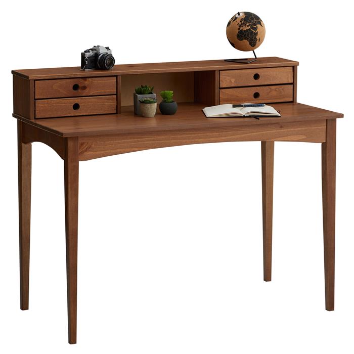 Schreibtisch MILANO mit 4 Schubladen, aus Kiefer in kastanienfarben