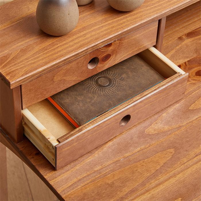 Schreibtisch MILANO mit 4 Schubladen, aus Kiefer in kastanienfarben