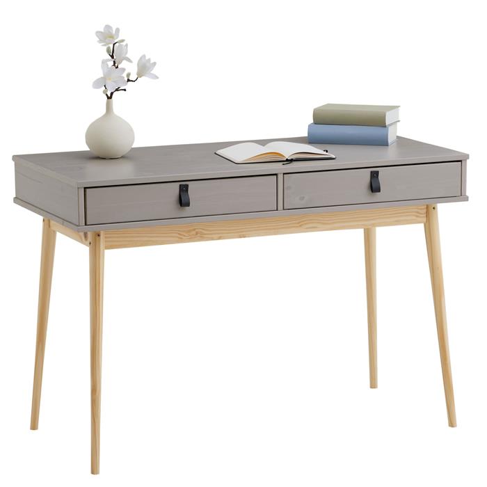 Schreibtisch WANDA mit 2 Schubladen, Kiefer in grau/natur