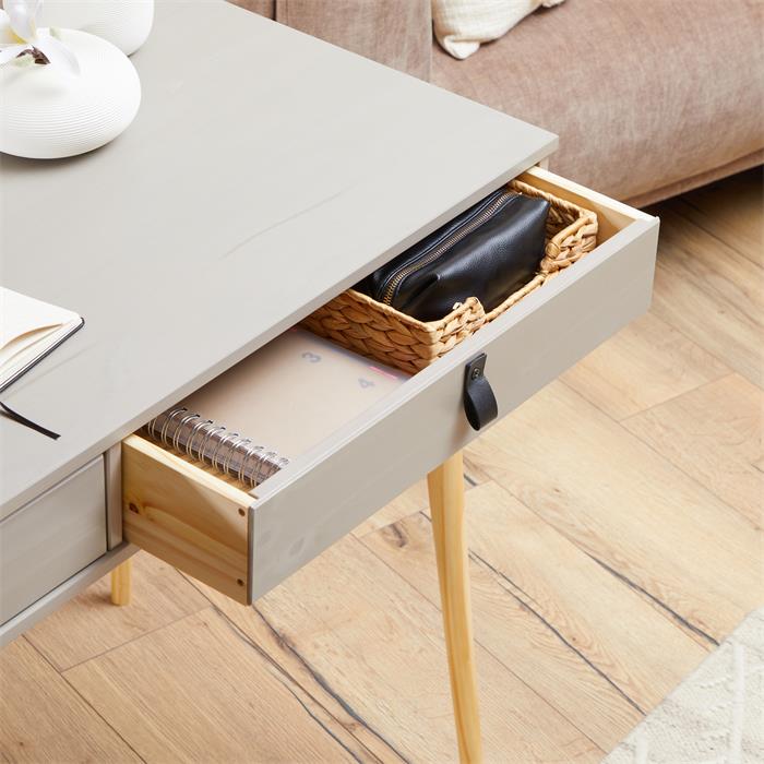 Schreibtisch WANDA mit 2 Schubladen, Kiefer in grau/natur