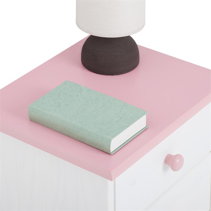 Nachttisch RONDO aus Kiefer, in weiß/rosa