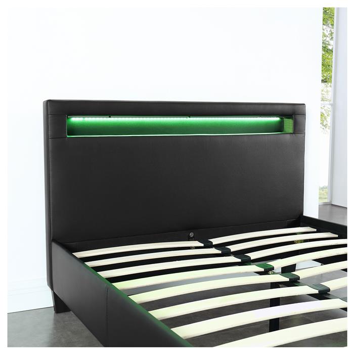 Polsterbett MIRASOL 120x200 cm, LED Beleuchtung, Kunstleder schwarz