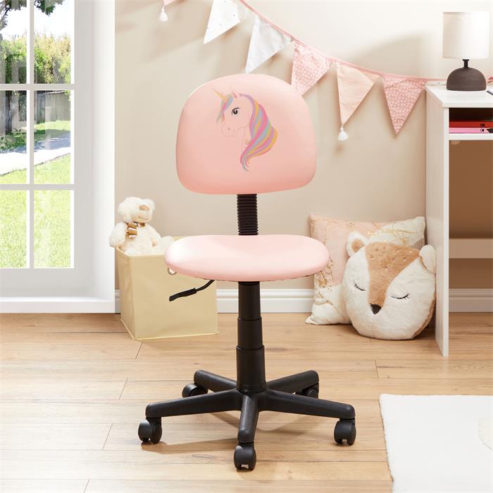 Drehstuhl UNICORN für Kinder, höhenverstellbar, Kunstleder in rosa