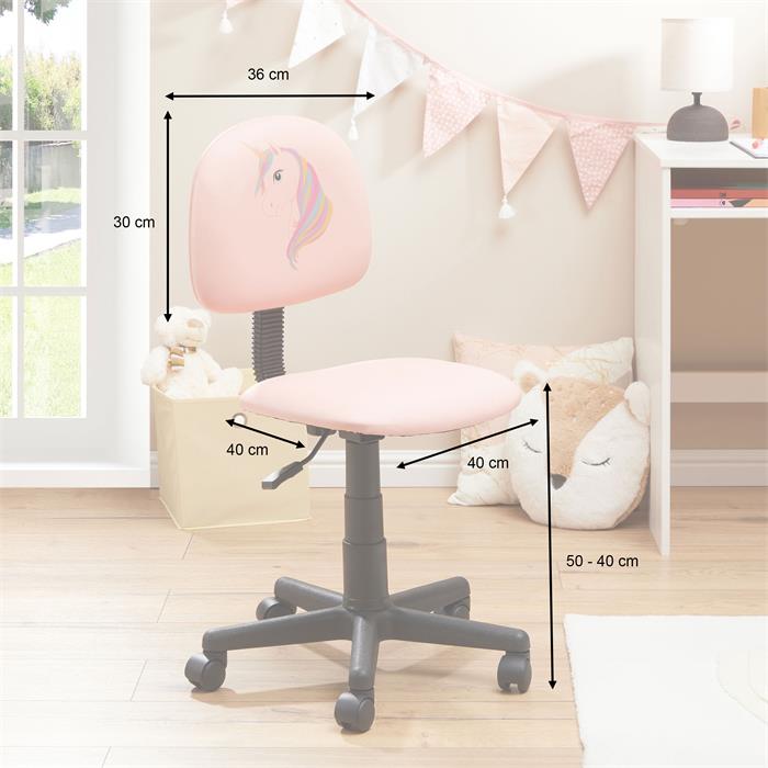 Drehstuhl UNICORN für Kinder, höhenverstellbar, Kunstleder in rosa