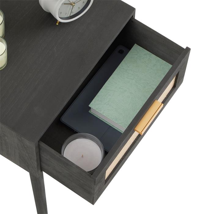 Nachttisch KIRAN mit 1 Schublade, Holz in schwarz