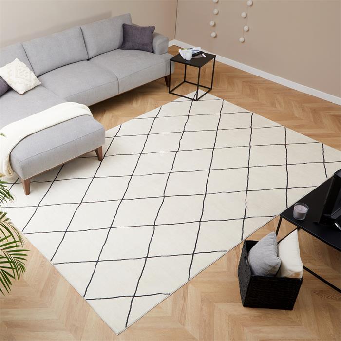 Waschbarer Teppich RHOMB 200 x 300 cm – Cremeweiß