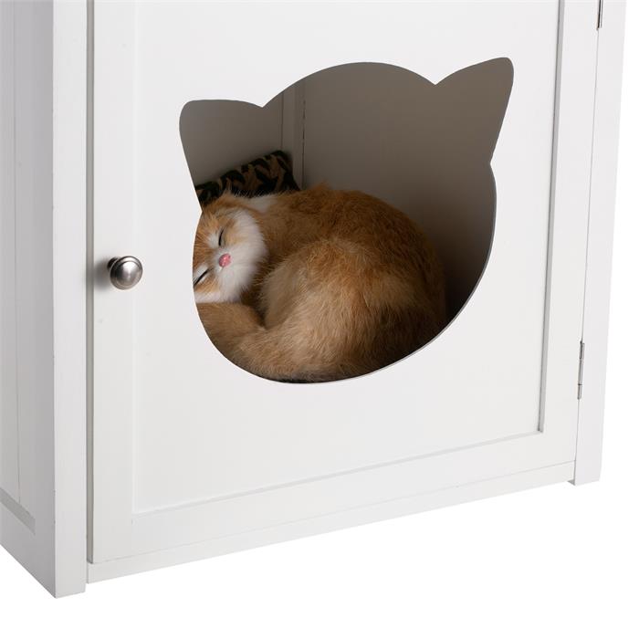 Beistelltisch GATO mit Zwei Ablageflächen und Katzenhöhle in Weiß